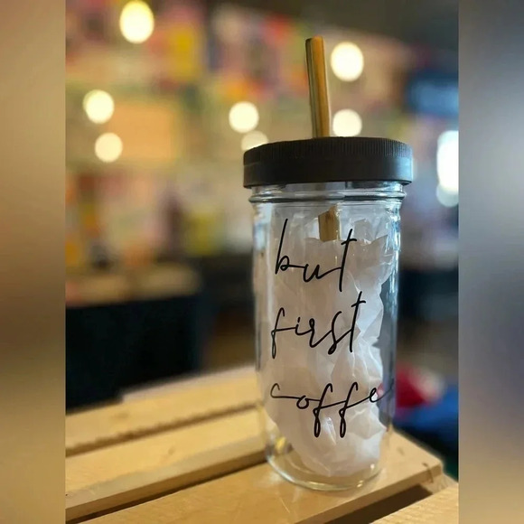 Glass  Tumbler 750ml BUT FIRST COFFEE - Picture 1 of 1
